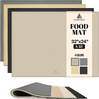 AVERYDAY 32x24'' Silicone Dog Mat for Food and Water, 0.63'' Edge Dog Food Bowl Mats for Floor
