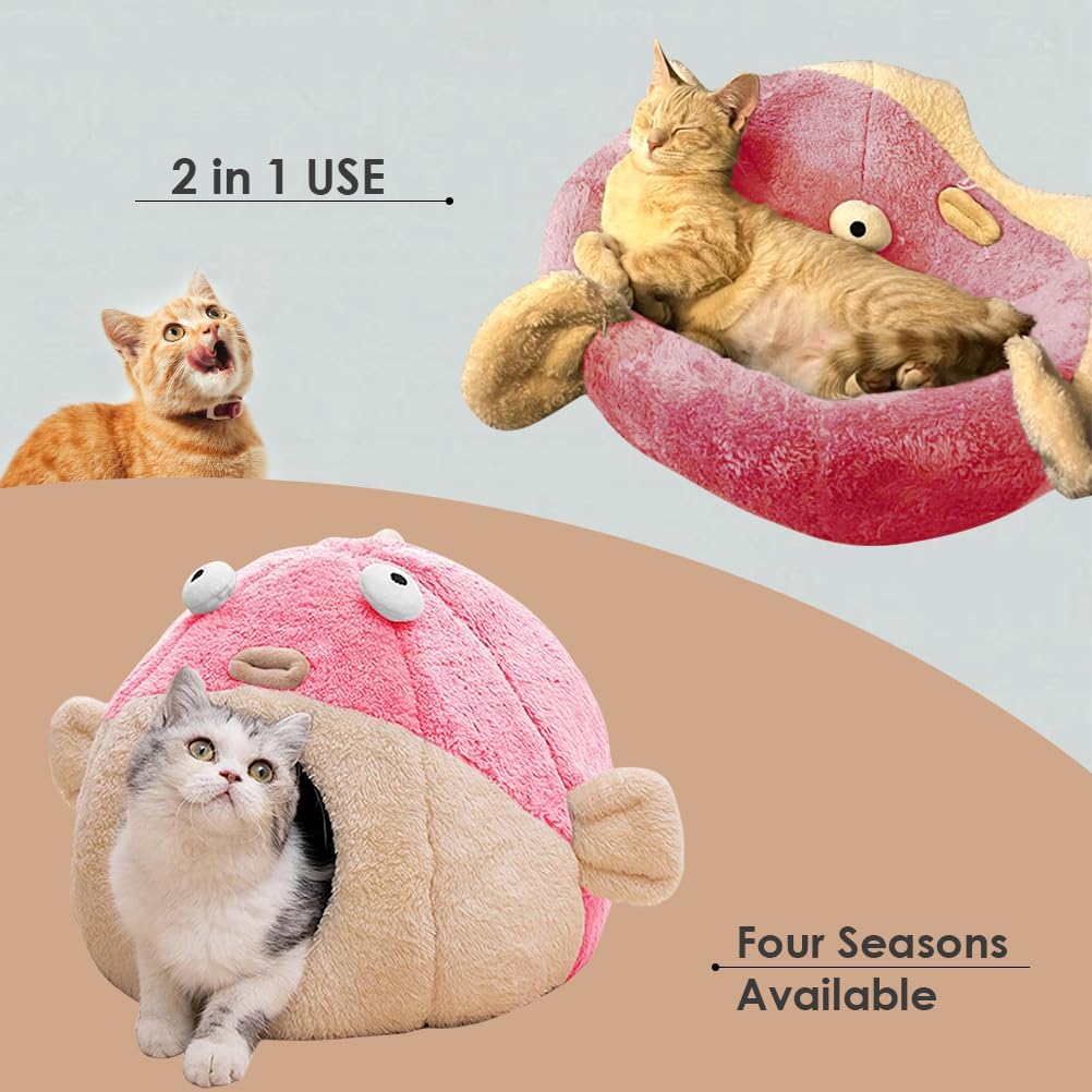 Cat Beds for Indoor Cats - Cat Bed Cave with Removable Washable Cushioned Pillow, Soft Plush