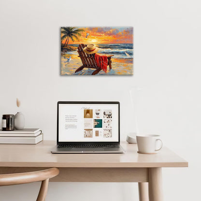 Beach Coastal Bathroom Pictures Wall Art, Seaside Ocean Bathroom Wall Decor, Sunrise Palm Framed