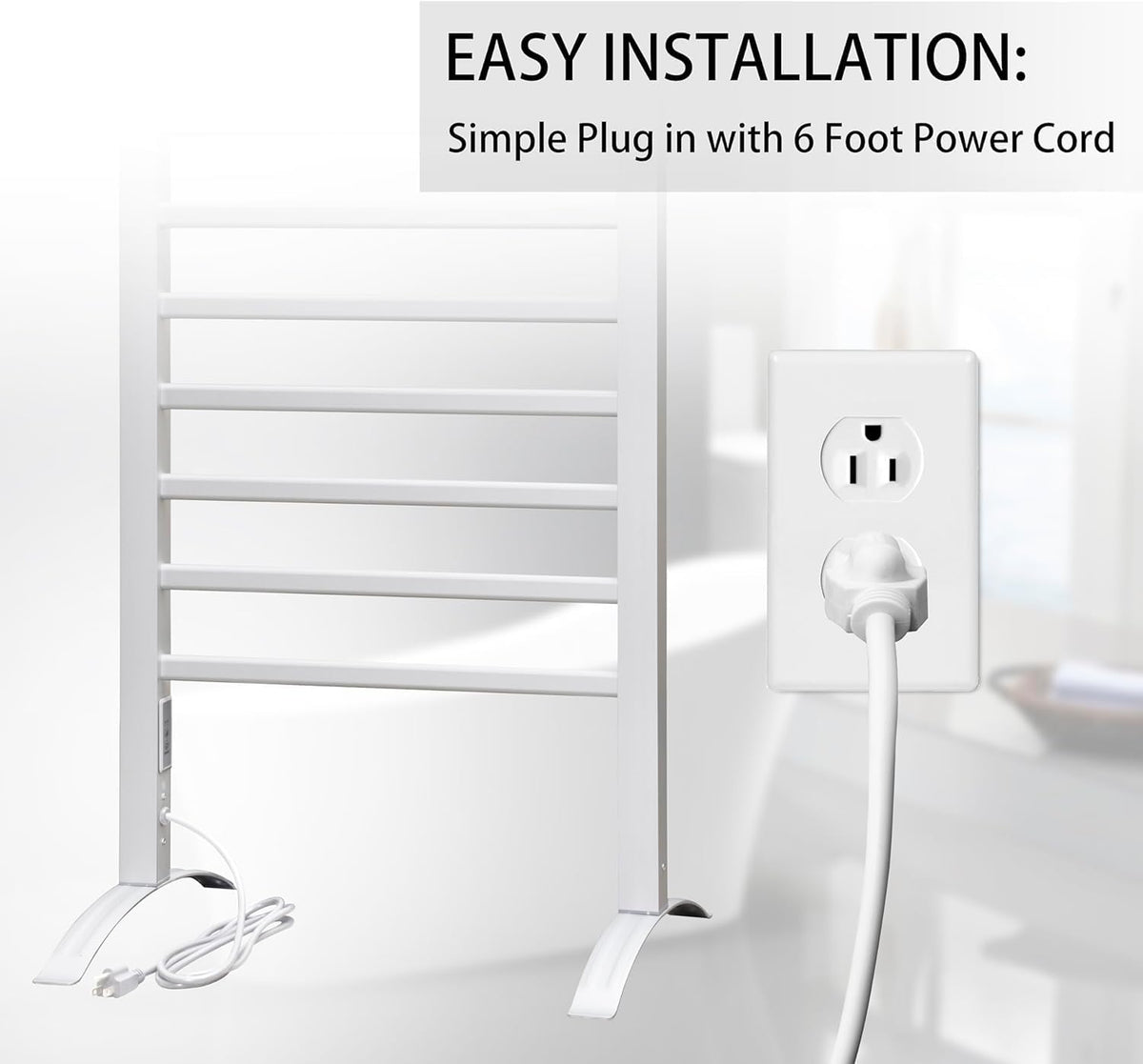 KEG Towel Warmer 8 Bars for Bathroom Freestanding or Wall Mounted Bath Towel Heater Plug-in with