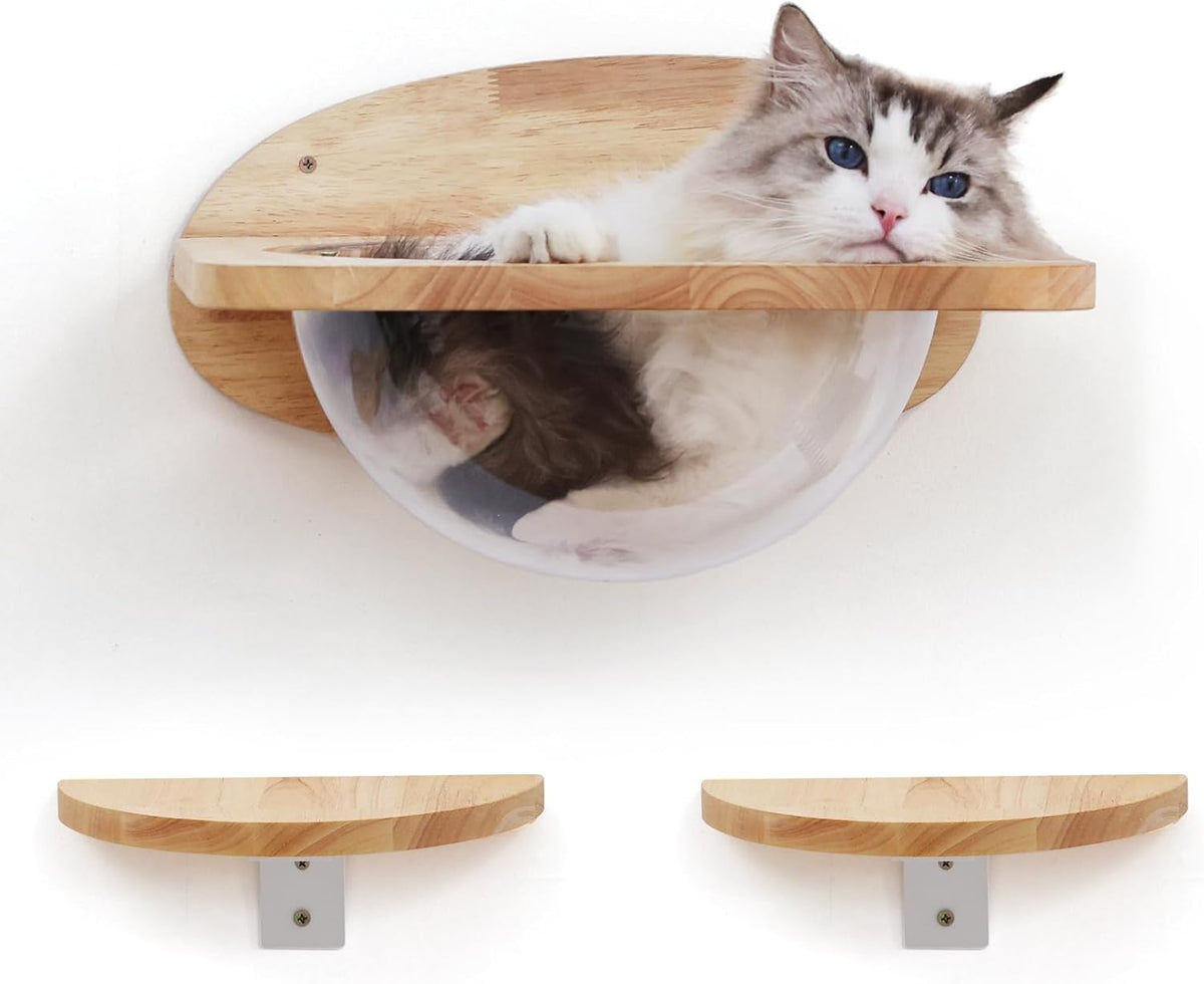 FUKUMARU Cat Wall Furniture Set, Transparent Capsule Kitten Walls Shelves with 2 PCS Pedals