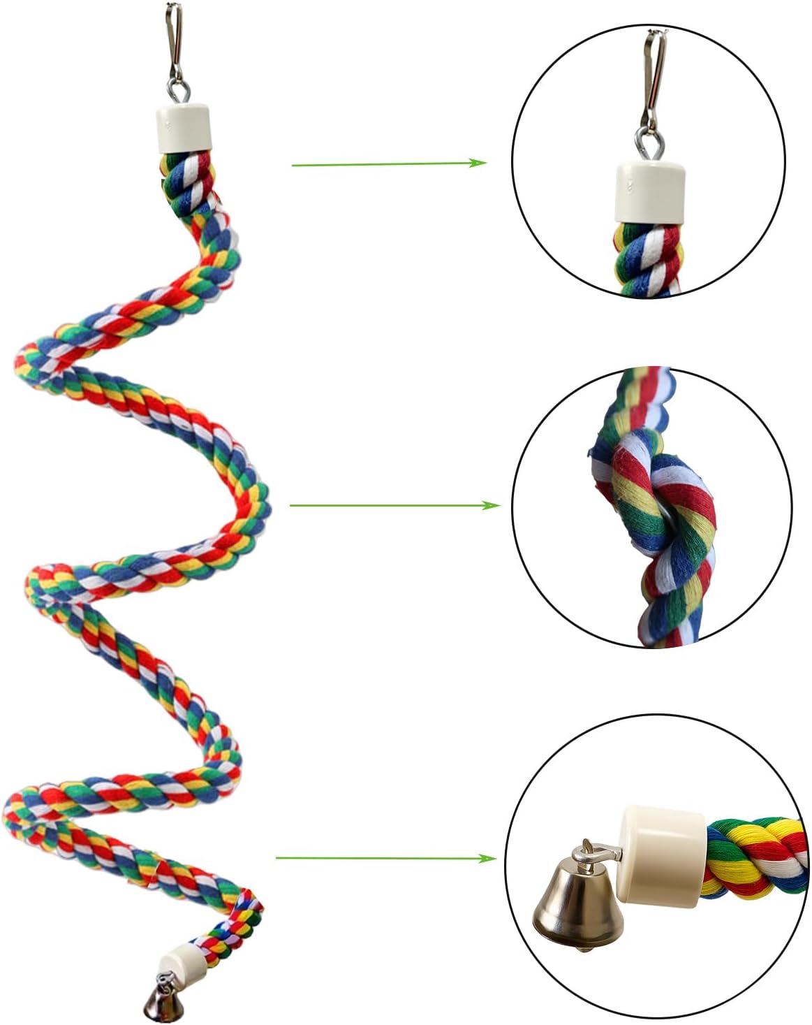 Bird Rope Perch & Birds Swing Set - Bird cage Accessories, 40‘’ Rope perches for Conures
