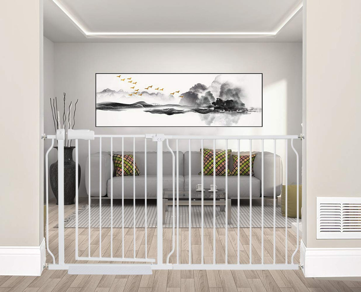 ALLAIBB Extra Wide Pressure Mounted Baby Gate Walk Through Child Kids Safety Toddler White Long