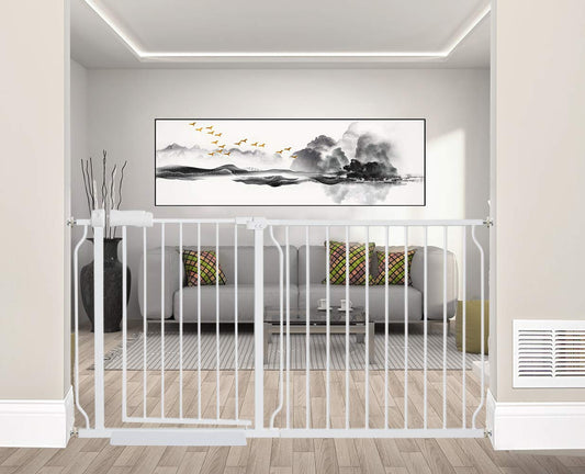 ALLAIBB Extra Wide Pressure Mounted Baby Gate Walk Through Child Kids Safety Toddler White Long