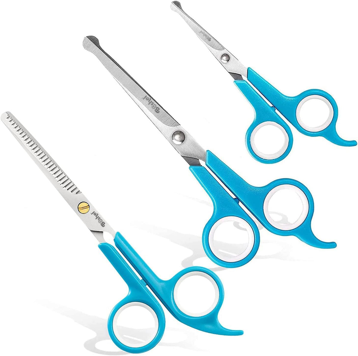 BOSHEL 3 Pc Dog Grooming Scissors Kit - 7" Scissor For Body Hair Trimming, 6" Small Micro-serrated