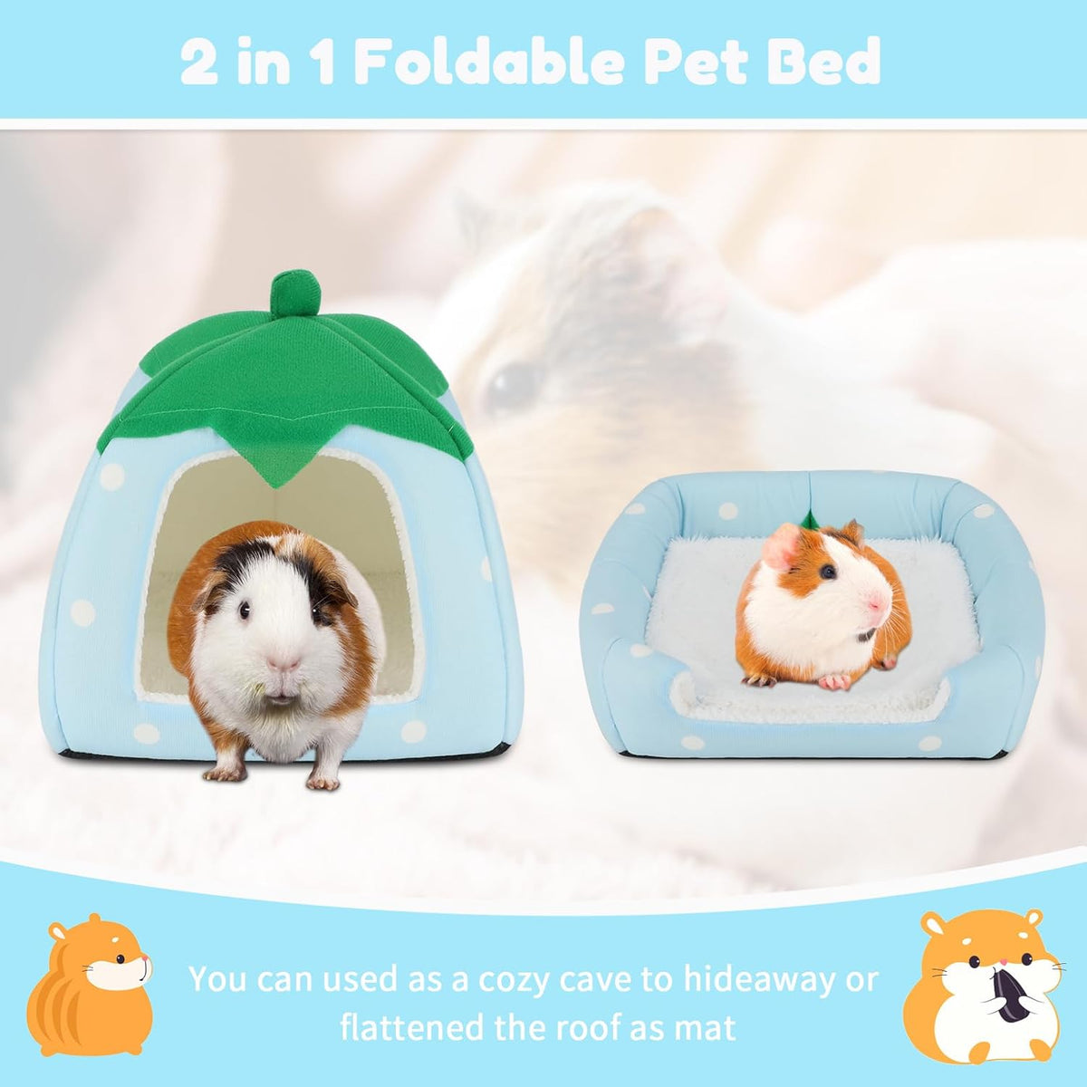 BWOGUE Guinea Pig House Bed Cozy Hamster Cave Large Hideout for Dwarf Rabbits Hedgehog Bearded