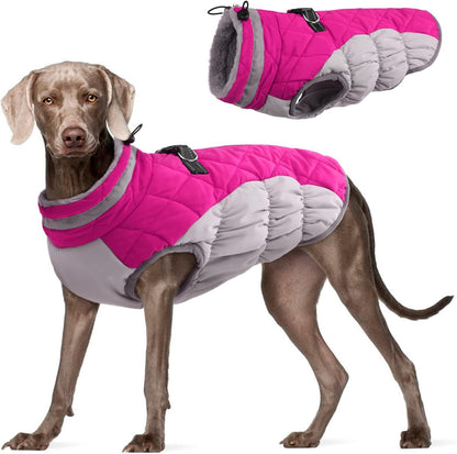 FUAMEY Dog Coat for Large Dogs,Waterproof Dog Winter Jacket with Harness Built in Puppy Cold