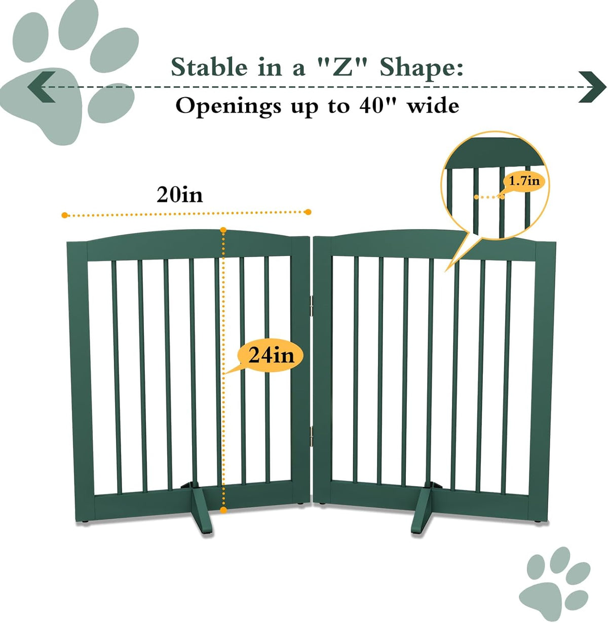 Freestanding Pet Gate for Dogs, Foldable Wooden Dog Gate for House, Stairs, Doorways, Step Over Pet