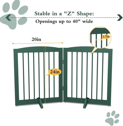 Freestanding Pet Gate for Dogs, Foldable Wooden Dog Gate for House, Stairs, Doorways, Step Over Pet