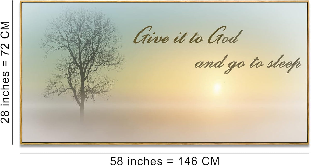 Lasdel Natural Extra Framed Canvas Wall Art of Misty Sunset & Tree Plant Picture For Bedroom Home