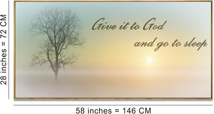 Lasdel Natural Extra Framed Canvas Wall Art of Misty Sunset & Tree Plant Picture For Bedroom Home