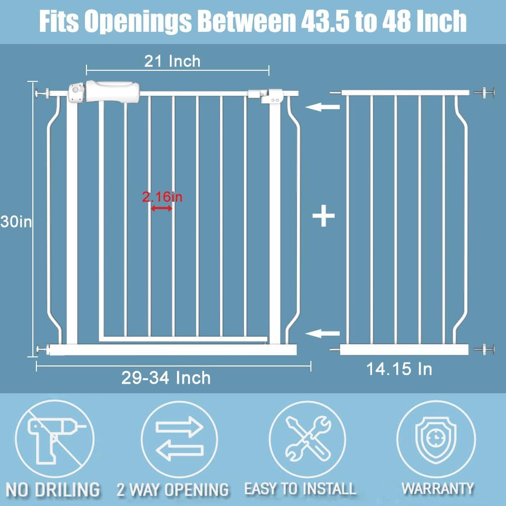 Safety Baby Gates for Doorway Stairs 43.5-48 Inch Extra Wide Child Gate for Kid Pet Dog Gate Indoor