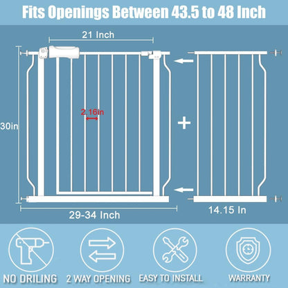Safety Baby Gates for Doorway Stairs 43.5-48 Inch Extra Wide Child Gate for Kid Pet Dog Gate Indoor