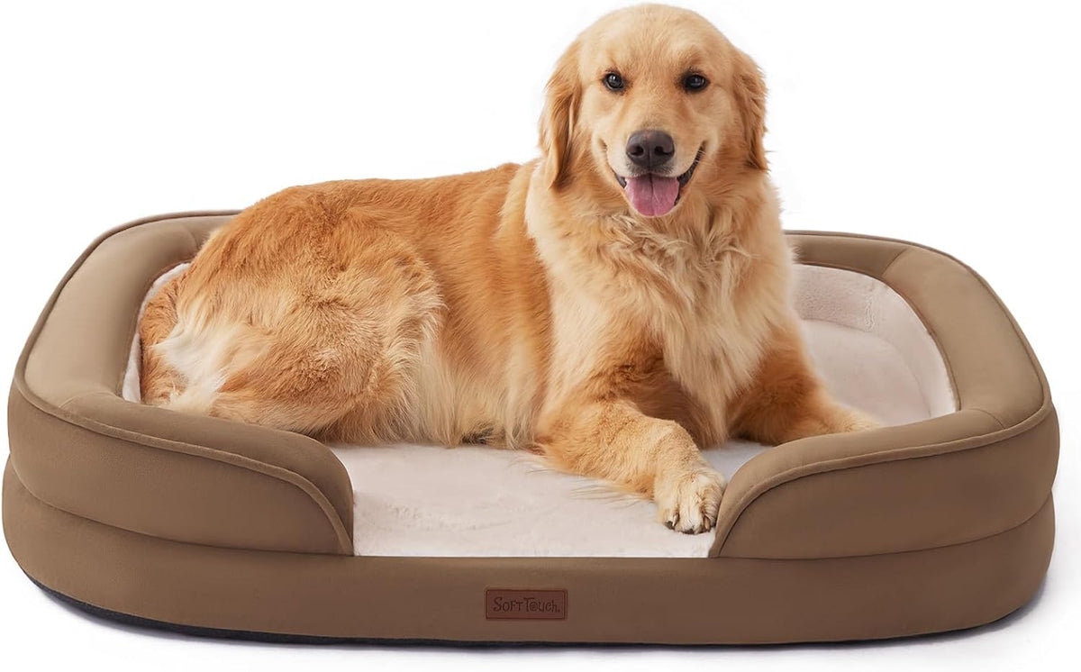 Soft Touch Orthopedic XL Dog Bed for Large Dogs with Faux Fur Top, Waterproof Pet Couch Bed with