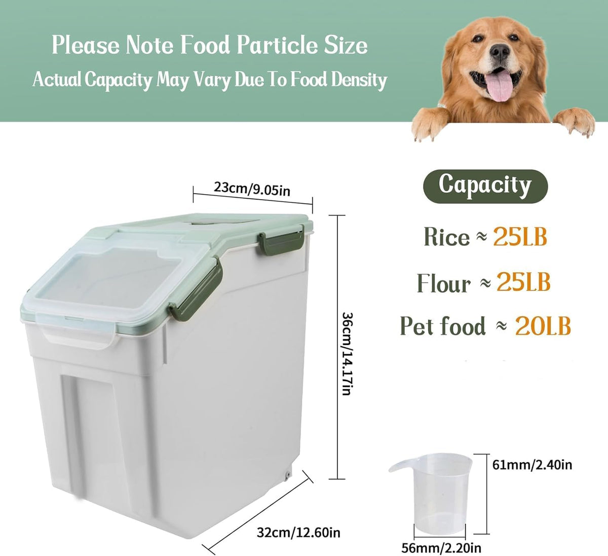 AnRui Large Flour Storage Containers 25Lbs Airtight Rice Storage Container BPA Free Kitchen Pantry