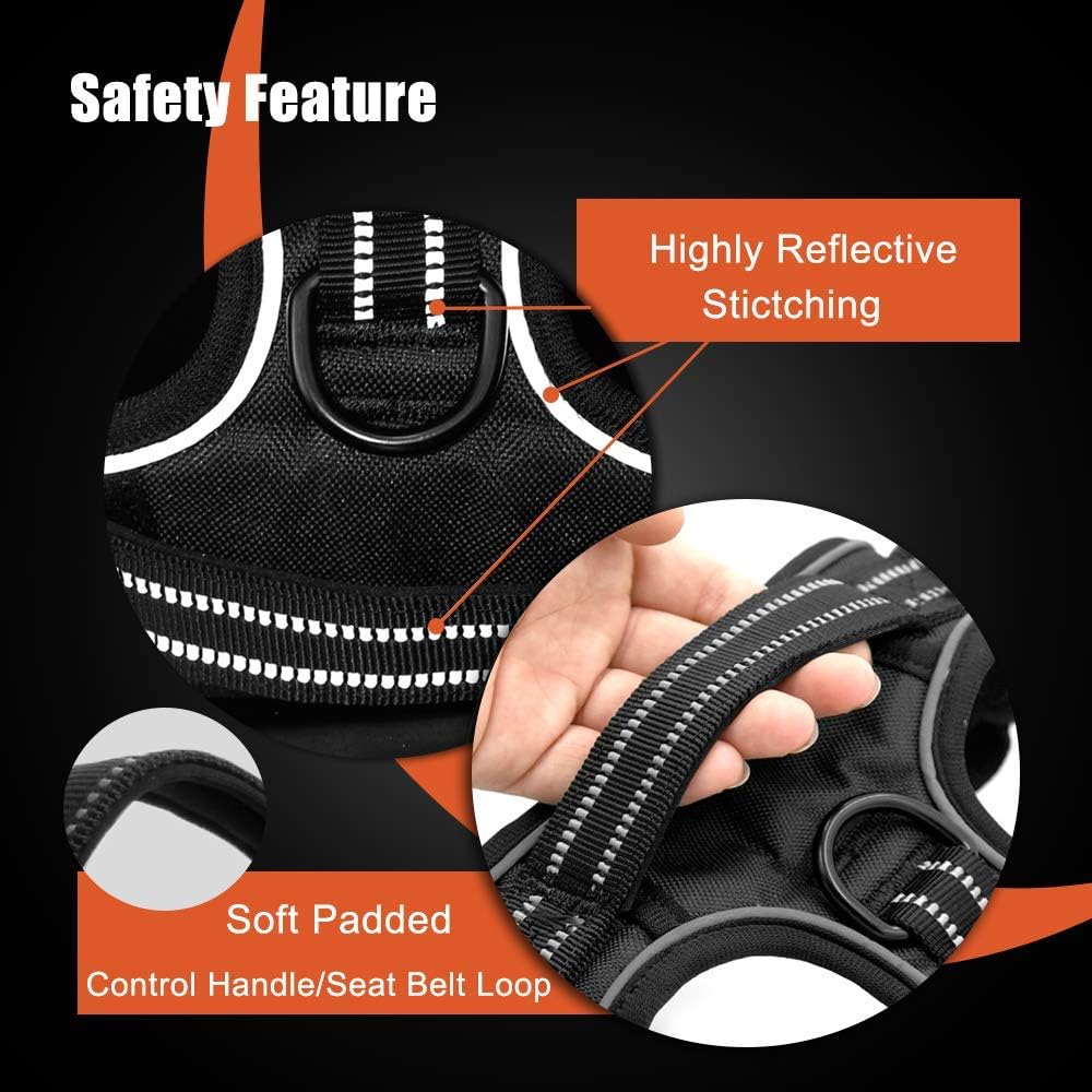 PHOEPET No Pull Dog Harness Medium Reflective Front Clip Puppy Vest with Handle,Adjustable 2 Metal