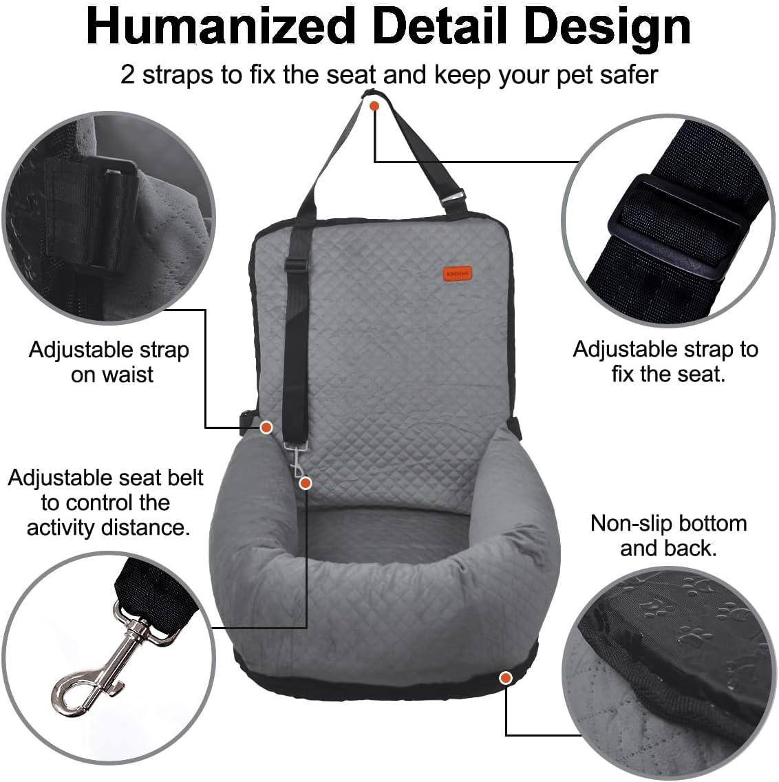 Dog Car Seat for Small Medium Dogs Up to 40lbs, Detachable Washable Soft Pet Booster Travel Bed for