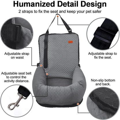 Dog Car Seat for Small Medium Dogs Up to 40lbs, Detachable Washable Soft Pet Booster Travel Bed for