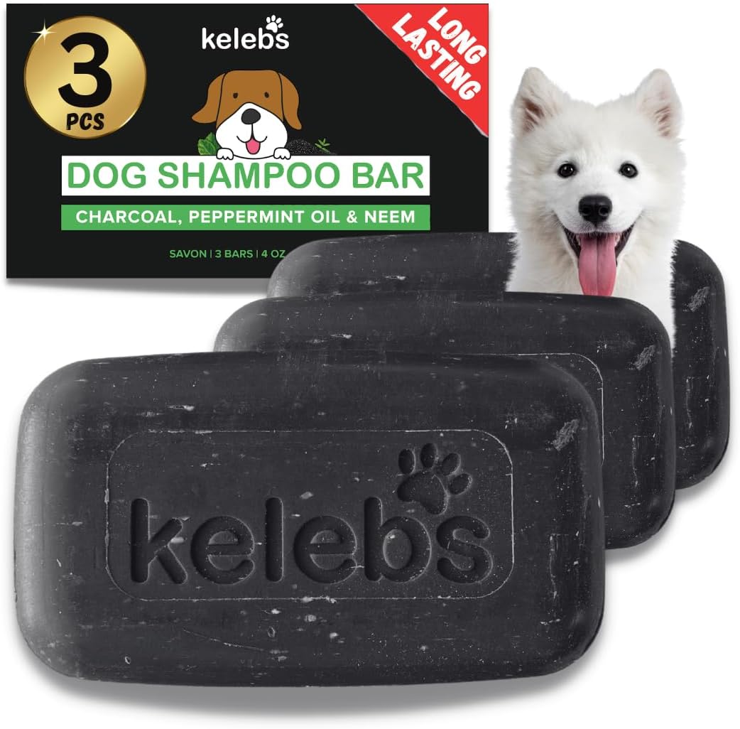 KELEBS 3 Bars - Whitening Dog Shampoo Bar with Charcoal – White Dog Shampoo with Natural