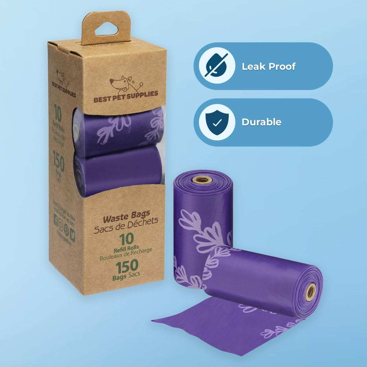 Best Pet Supplies Dog Poop Bags (150 Bags) for Waste Refuse Cleanup, Doggy Roll Replacements for