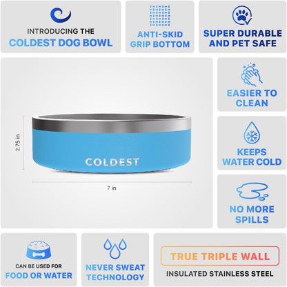 Coldest Dog Bowl - Anti Rust Metal, Non Slip, 3 Layers Insulated Stainless Steel Dog Bowls - Spill