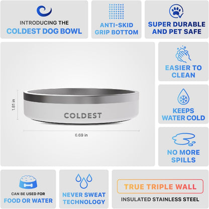 Coldest Dog Bowl - Anti Rust Metal, Non Slip, 3 Layers Insulated Stainless Steel Dog Bowls - Spill