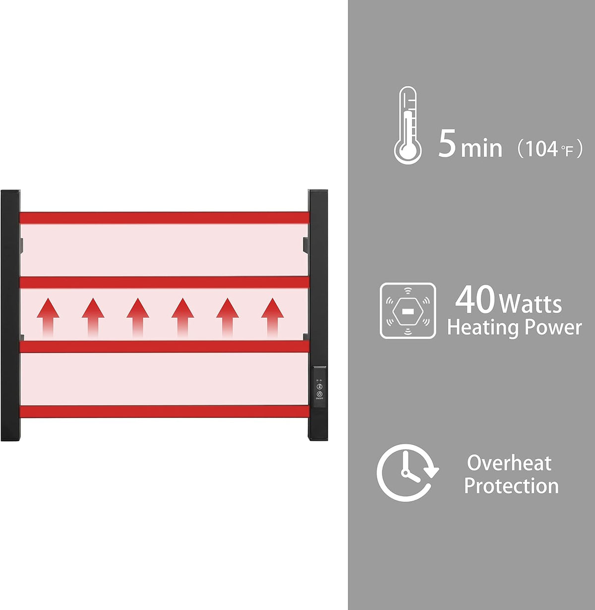 KEG Towel Warmer 4 Bars for Bathroom Wall Mounted Bath Towel Heater Hardwired and Plug-in with