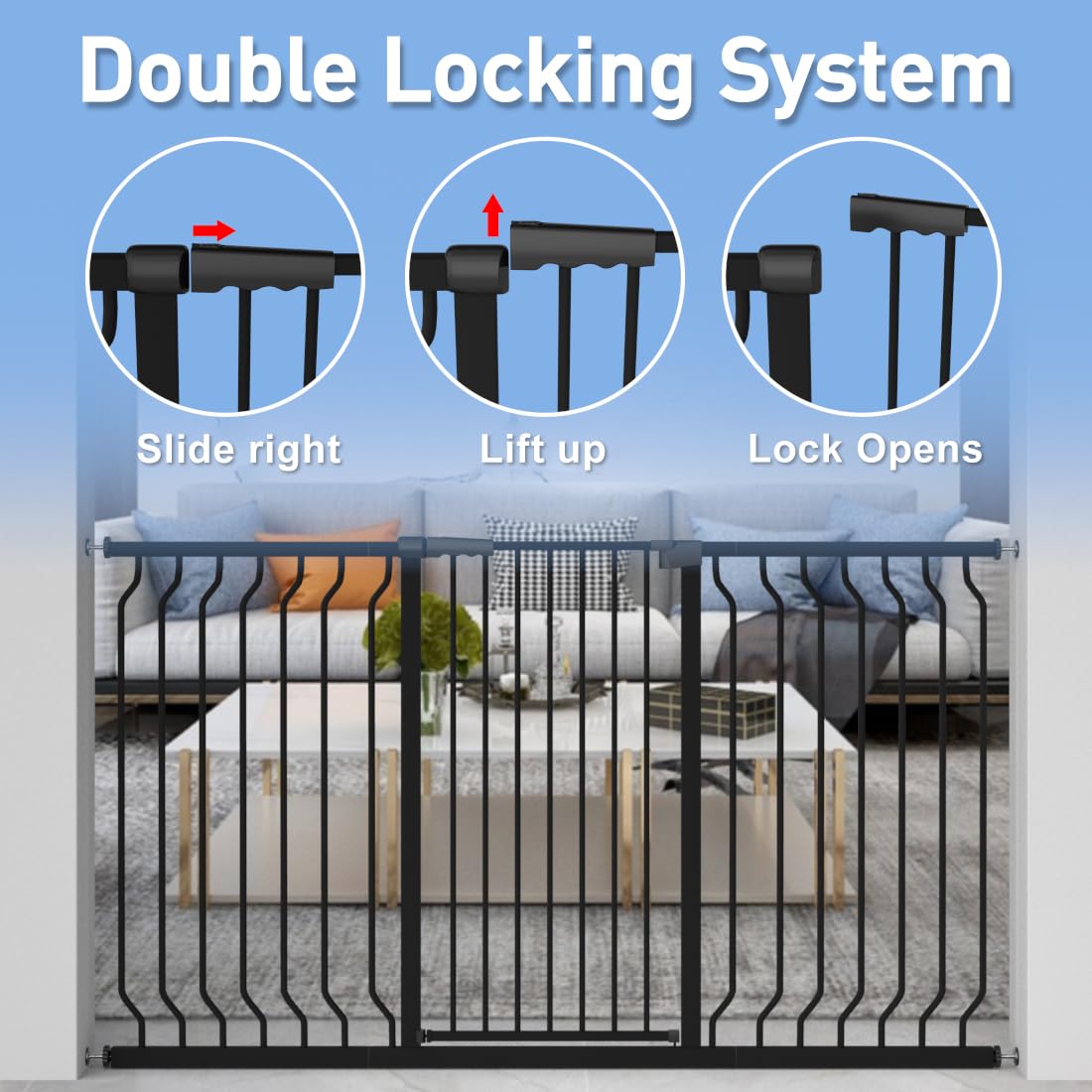 WAOWAO Extra Tall 40.55" Baby Gate 29.92-63.38" Wide Pressure Mounted Walk Through Swing Auto Close