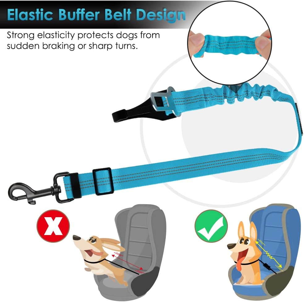 SlowTon Dog Seat Belt, Adjustable Dog Safety Belt Leash, 2 in 1 Latch Bar Attachment Dogs Car