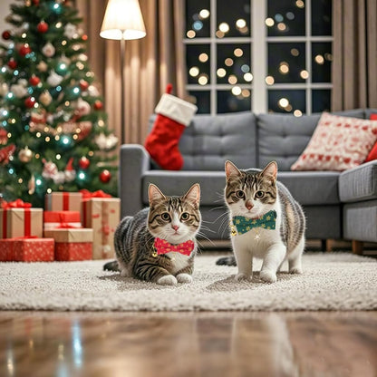 Christmas Cat Collar 2 Pack Cotton Bowtie Cat Collars Glittery Snowflakes Cute Kitten