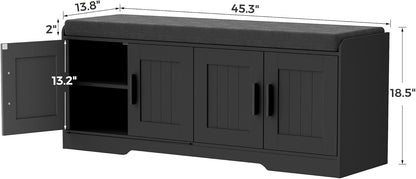 2-Tier Storage Bench, Shoe Bench with Thickened Padded Seat Cushion, Entryway Bench with 4 Doors