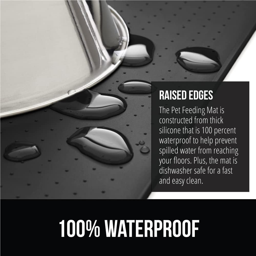 GORILLA GRIP 100% Waterproof Raised Edge BPA Free Silicone Pet Feeding Mat, Dog Cat Food Mats