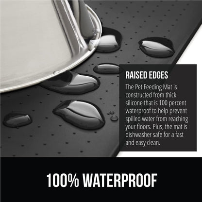 GORILLA GRIP 100% Waterproof Raised Edge BPA Free Silicone Pet Feeding Mat, Dog Cat Food Mats