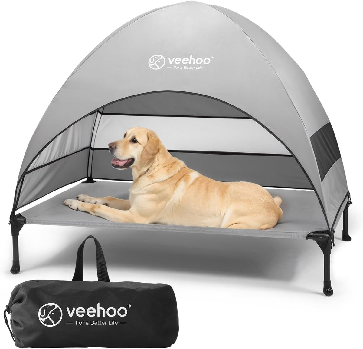 Veehoo Outdoor Dog Bed with Canopy, Cooling Elevated Pet Cot with Removable Shade, Non-Slip Feet