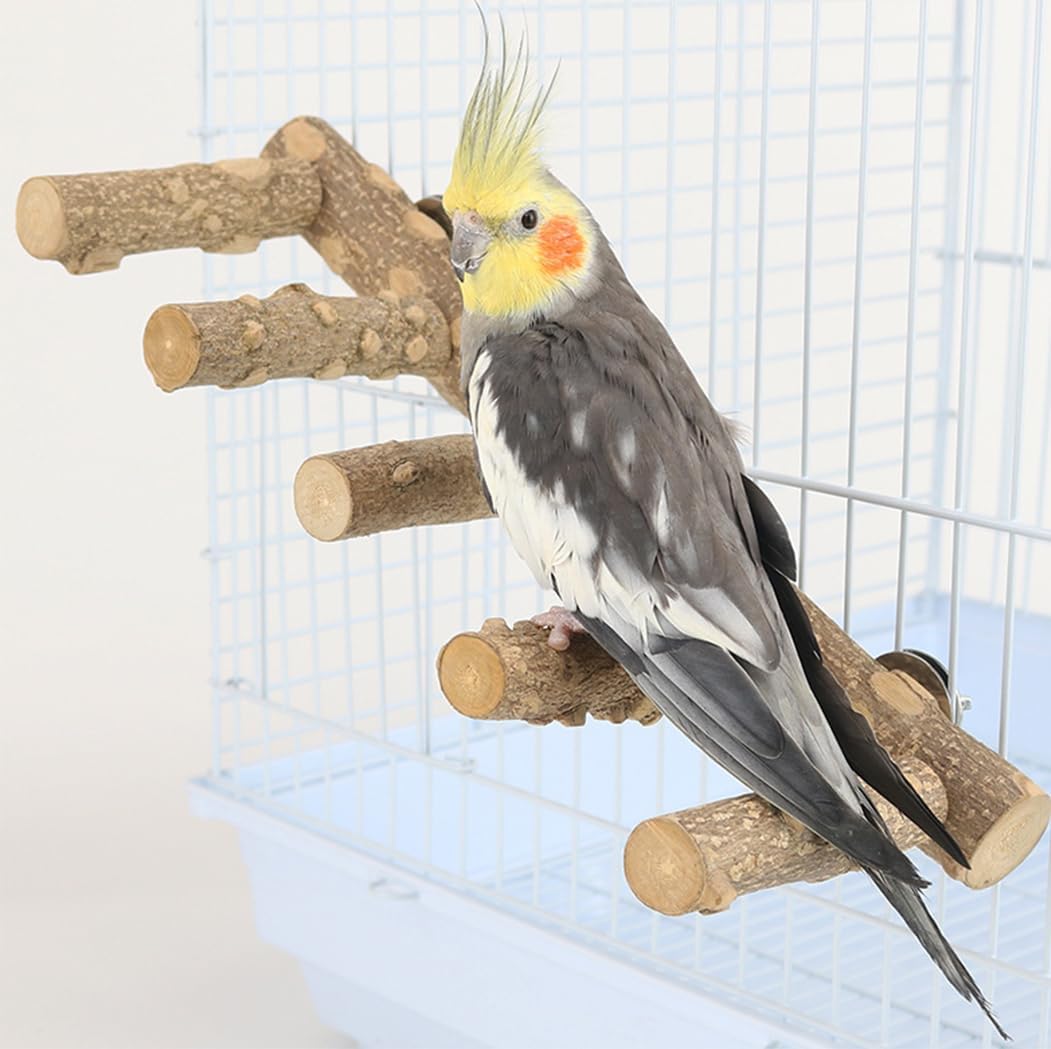 Bird Parrot Ladder Perch for Cage, Nature Wooden Bird Bridge Exercise Stands Parrot Climbing