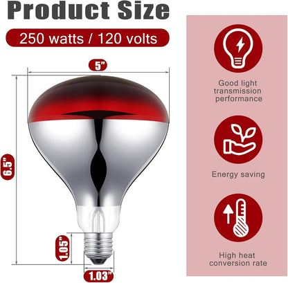 VIHOSE 3 Pack 250 Watt Heat Lamp 120v R40 Heat Lamp Bulbs Glass Incandescent Light Bulbs