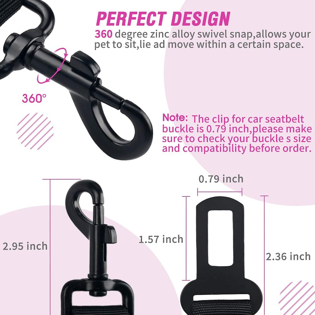 COOYOO Dog Seat Belt,3 Piece Set Retractable Dog Car Adjustable Seatbelts for Vehicle Nylon Pet