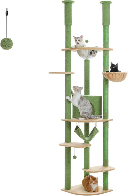 PEQULTI Floor to Ceiling Cat Tree 92.9’’-101.6’’ Height Adjustable Cat Tower Tall Kitty Climbing