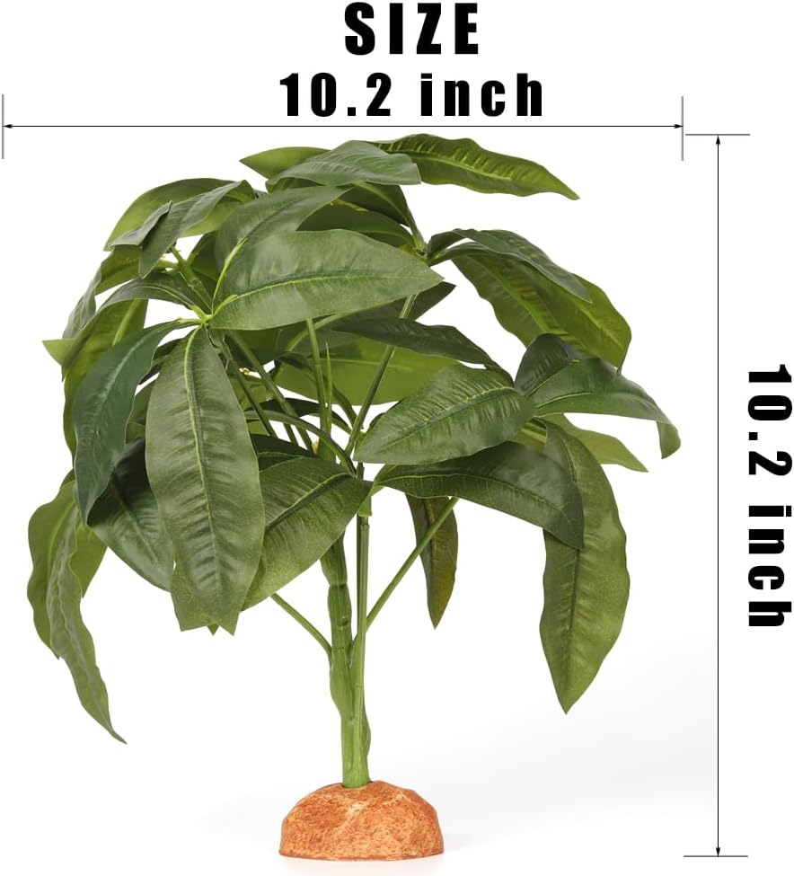 Fake Green Money Tree Plant, Reptile Decor for Terrarium, Crested Gecko Tank Accessories fit