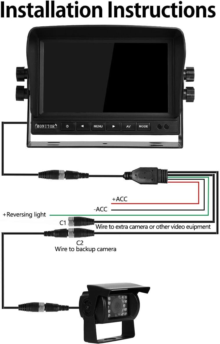 Backup Camera System Kit 7" LCD Reversing Monitor +Rear View Back Up Camera with 170 ° Wide Angle