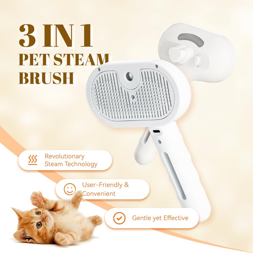 Cat Steam Brush, 3 in 1 Pet Spray Hair Removal Comb for Shedding & Grooming, Pet Grooming Brush