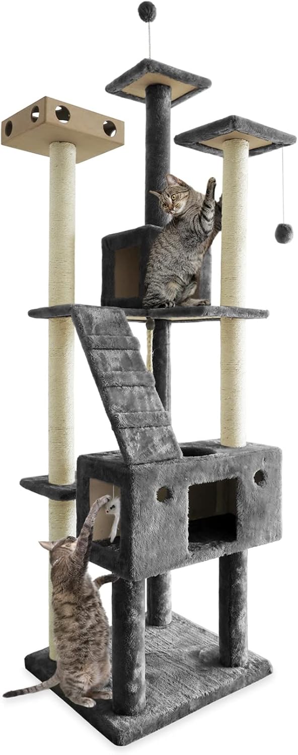 Furhaven 69.3" Tall Cat Tree for Indoor Cats, Ft. Sisal Scratching Posts, 2x Cat Condos, & Toys