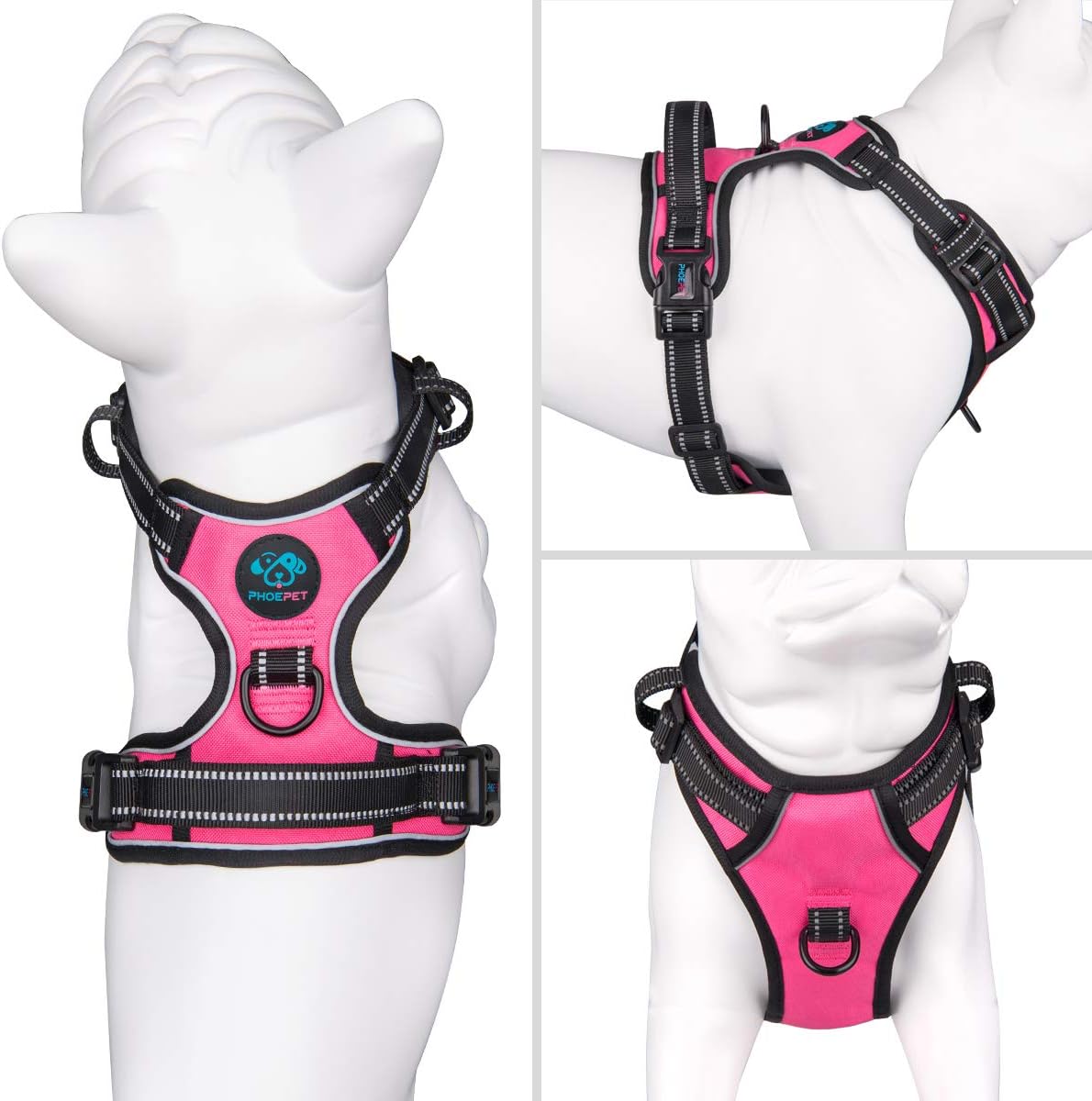 PHOEPET No Pull Dog Harnesses for Small Puppies Reflective Adjustable Front Clip Vest with 2 Metal