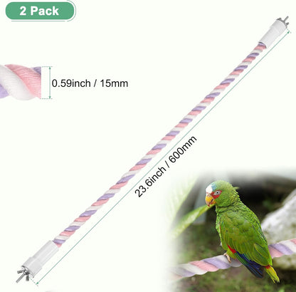 2-Pack Rope Perches for Bird Cages, 23.6 in Length Comfort Grip Flexible Rope Perch Beak & Paw