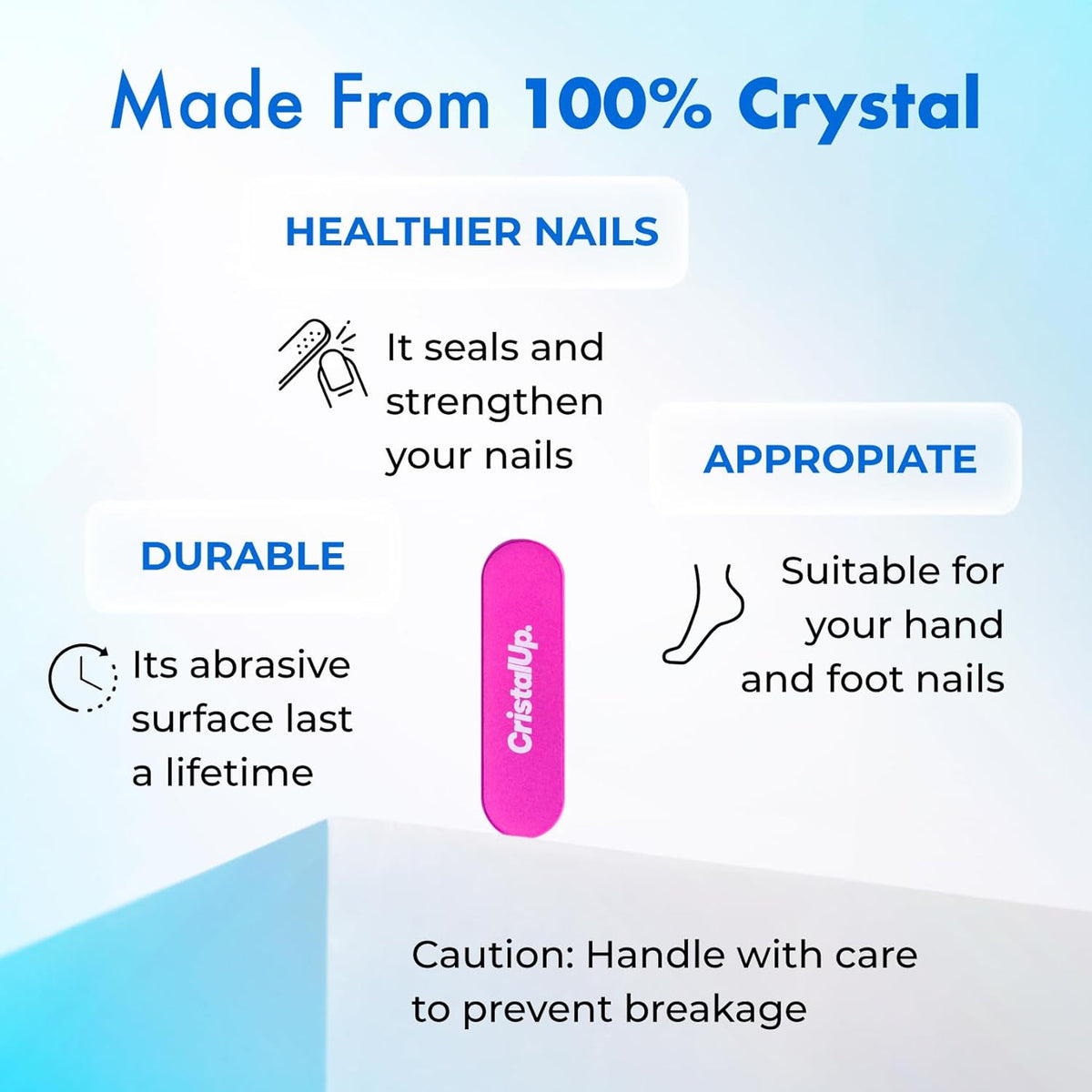 Crystal Nail File 1.6 in, Mini Glass File Ideal for Wallet, Durable, Gentle on Nails, Perfect for
