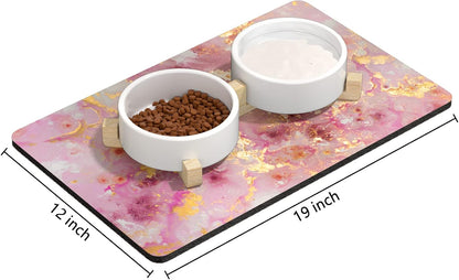 Rnivvi Dog Food Mat, 12" x 19" Absorbent Dog Cat Bowl Mat for Food and Water, Cute Anti-Slip Rubber