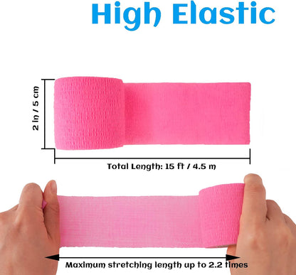 24 Rolls Pink Elastic Self Adhesive Bandage Wrap, Breathable Flexible Fabric Non Woven Cohesive