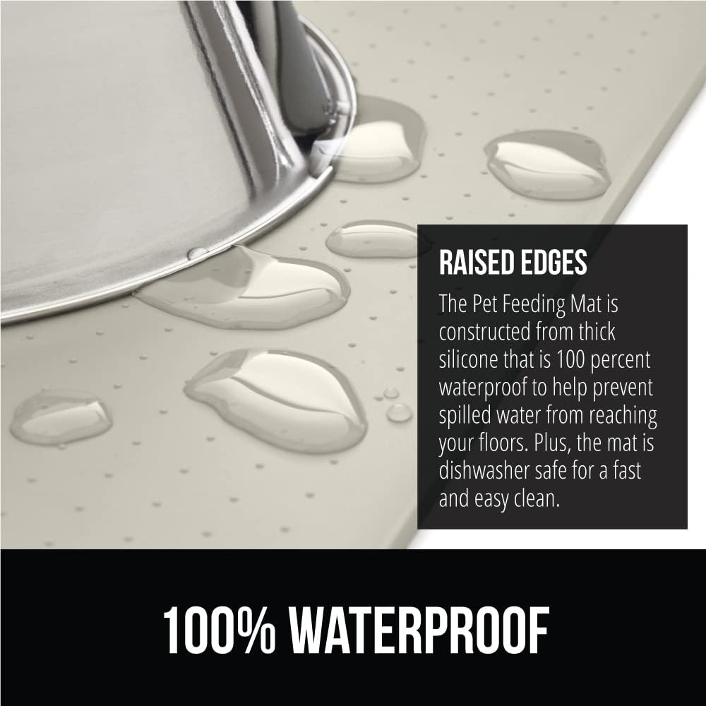 GORILLA GRIP 100% Waterproof Raised Edge BPA Free Silicone Pet Feeding Mat, Dog Cat Food Mats