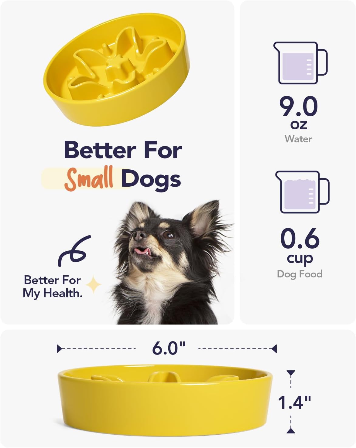 LE TAUCI Ceramic Slow Feeder Dog Bowls Small Breed, 0.6 Cups Dog Food Dish for Fast Eaters, Puzzle