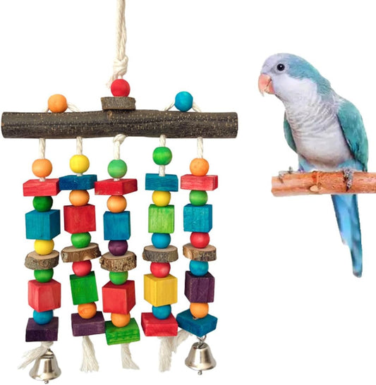 Bird Chewing Toys for Parakeet- Parrot Cage Bites, Wooden Block Cockatiel Toy for Small and Medium